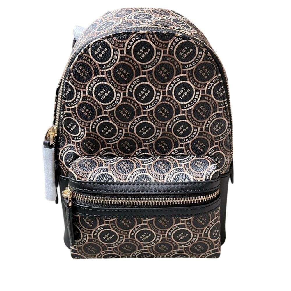 NWT Marc Jacobs Signet Logo Backpack Small Bag Black Monogram Mini
